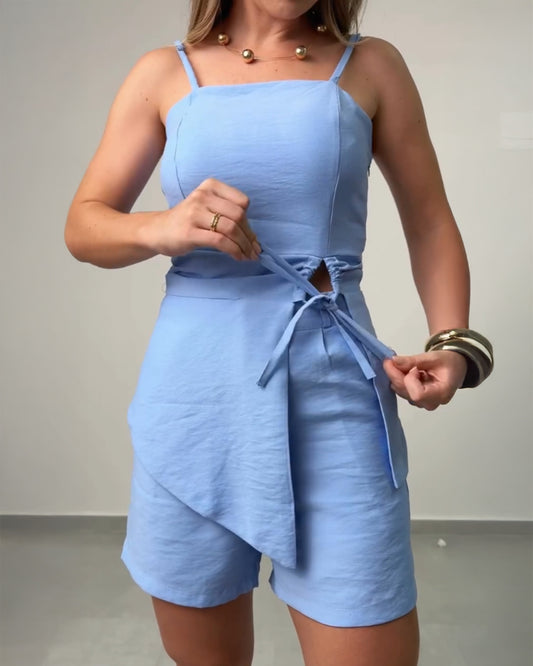 LADIES TWO PIECE SHORTS SET                             LIGHT BLUE                                    (SIZE  S - XL)
