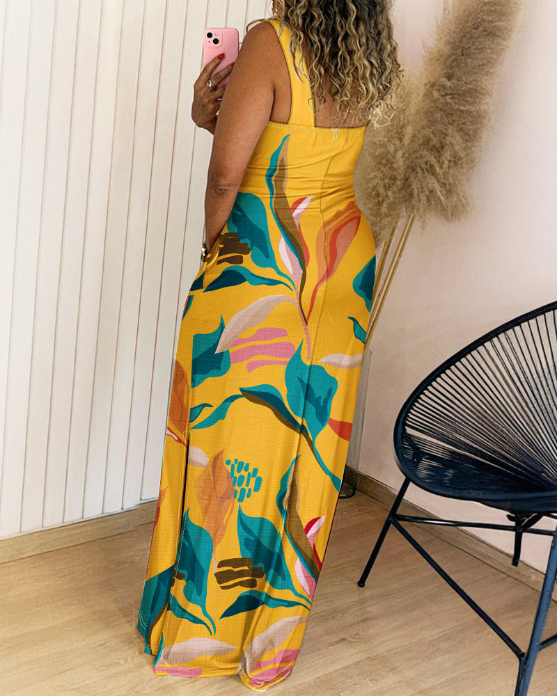LADIES LONG SUMMER DRESS                                   YELLOW-MULTI                                        (SIZE  S - XL)