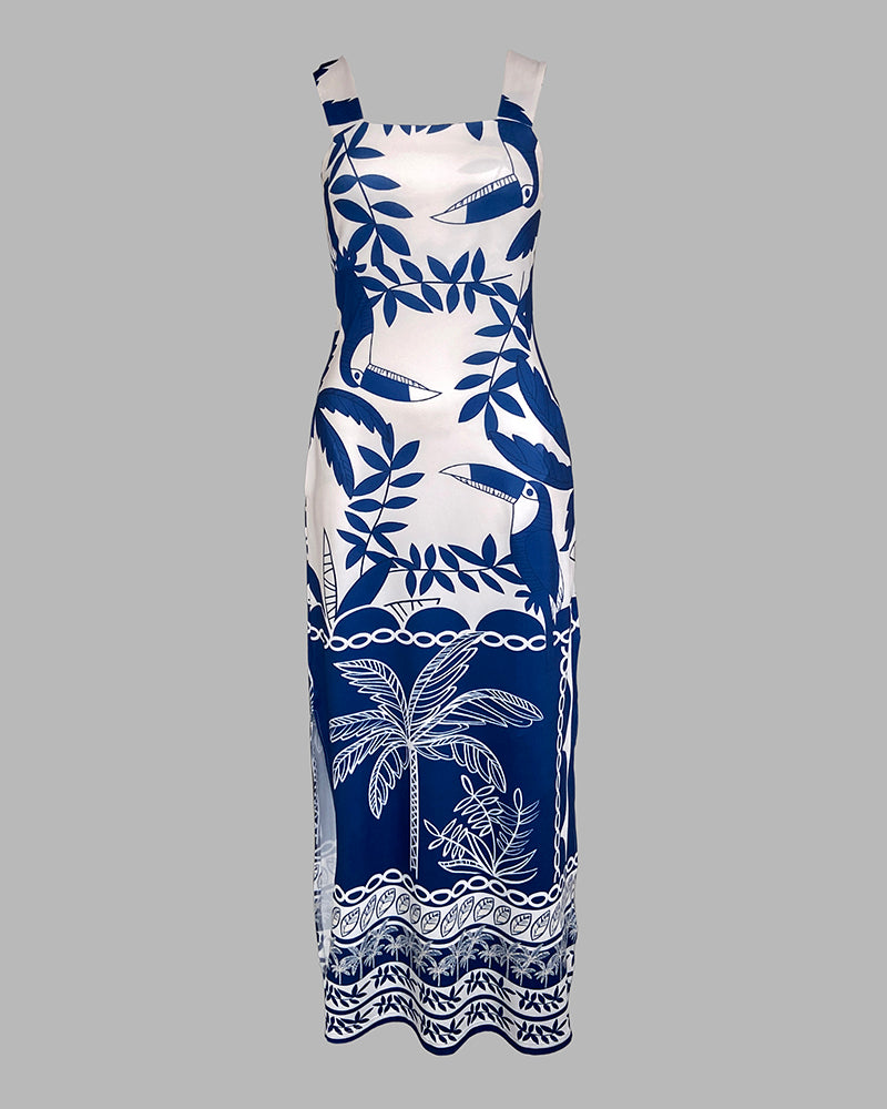 LADIES LONG SUMMER DRESS                                         WHITE & BLUE                                       (SIZE  S - XL)