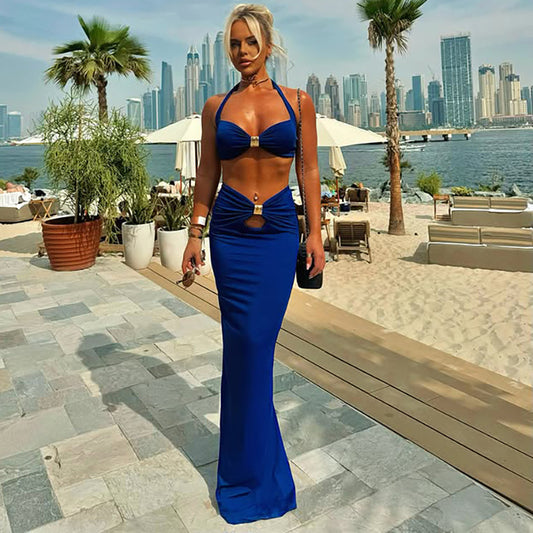 LADIES LONG SKIRT SET                                 BLUE                                     (SIZE  S - L)