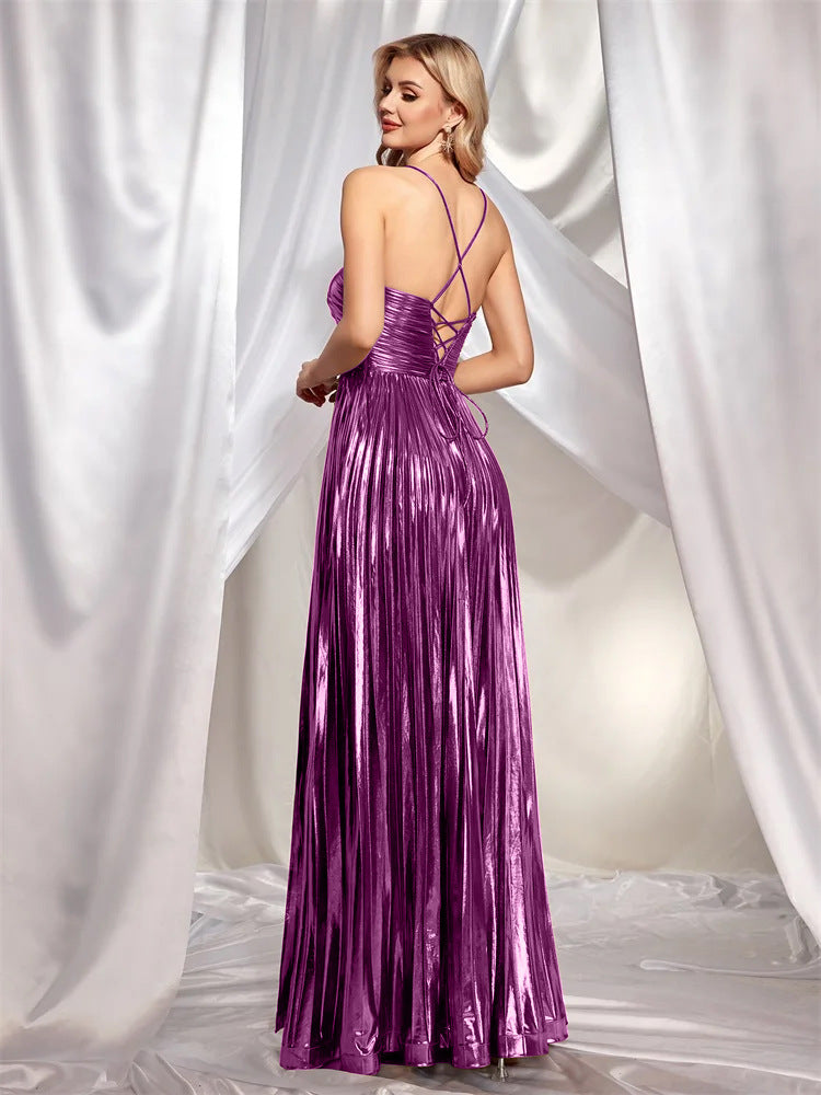 LADIES LONG EVENING / PARTY DRESS                               GOLD / PURPLE / GREEN                                (SIZE  S - XL)