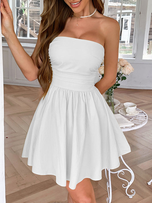 LADIES STRAPLESS MINI DRESS                                     WHITE                                       (SIZE  S - XL)