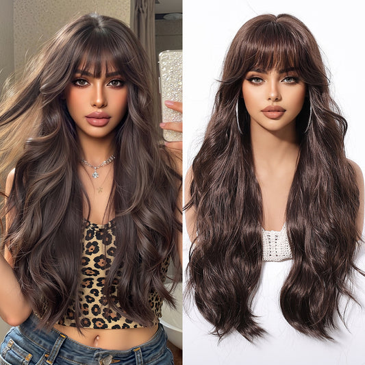 LADIES LONG CURLY SYNTHETIC WIG                                       BROWN                                         (26")