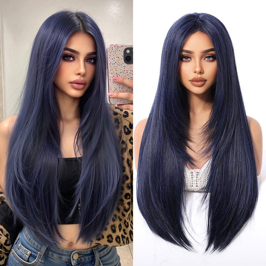 LADIES LONG WIG                                      BLUE-BLACK                                 26"
