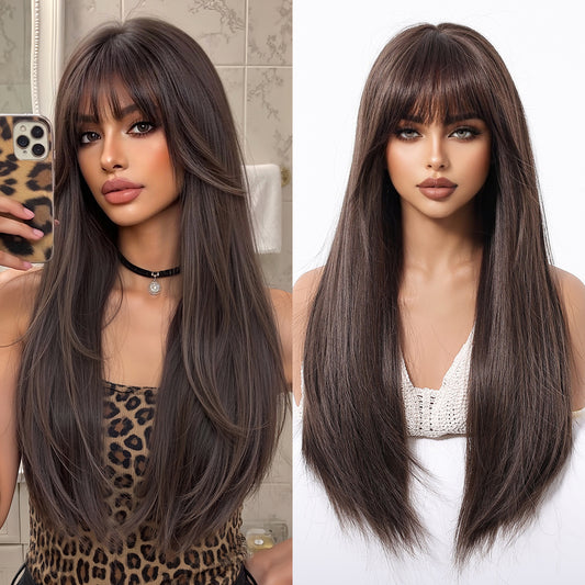 LADIES LONG BROWN WIG                                     BROWN                                 (FREE SIZE)
