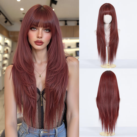 LADIES BURGUNDY LONG WIG                                       BURGUNDY                                            (FREE SIZE