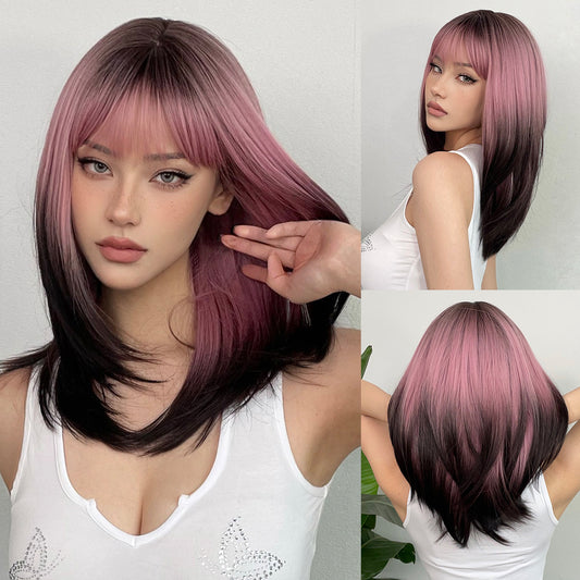 LADIES BLACK-PINK SHOULDER LENGTH WIG                             BLACK-PINK                             (FREE SIZE)