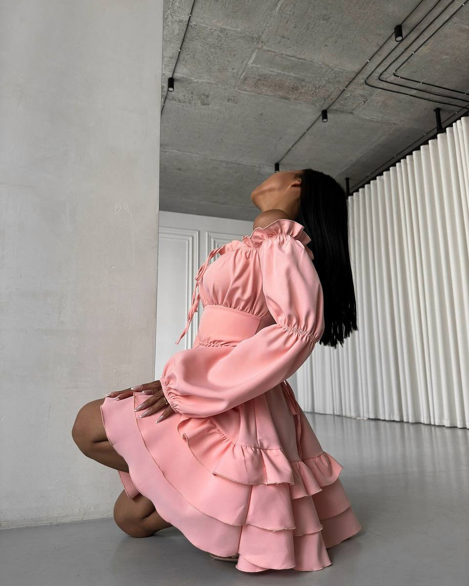 LADIES OFF THE SHOULDER MINI DRESS                        PINK / LIGHT BLUE                        (SIZE  M - XL)