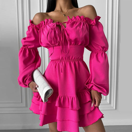 LADIES OFF THE SHOULDER MINI DRESS                                    DARK PINK                                  (SIZE  M - XL)