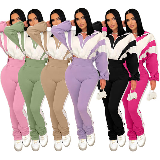LADIES TWO PIECE LONG SLEEVE TOP & PANTS SET                                   LIGHT PURPLE / BLACK / APRICOT-BEIGE / DARK PINK / LIGHT GREEN / LIGHT PINK                               (SIZE  S - 2XL)