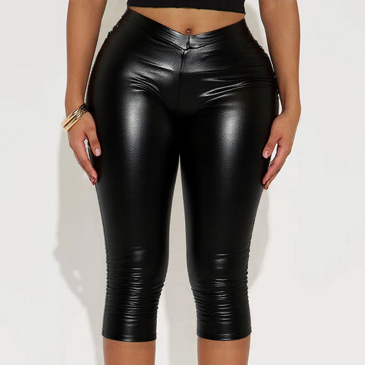 LADIES PU LEATHER PANTS                              BLACK                                 (SIZE  S - L)