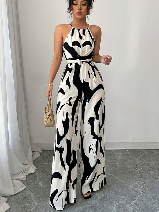 LADIES HALTERNECK JUMPSUIT                                       BLACK & WHITE                                             (SIZE  S - XL)