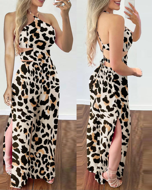 LADIES HALTERNECK BACKLESS JUMPSUIT                                   APRICOT-BEIGE / PURPLE / BLUE / BROWN COFFEE                                       (SIZE  S - XL)