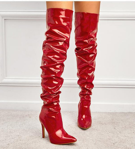 LADIES OVER THE KNEE HIGH HEEL BOOTS                                RED                               (SIZE  35 - 42)             (SIZE  3 - 8)