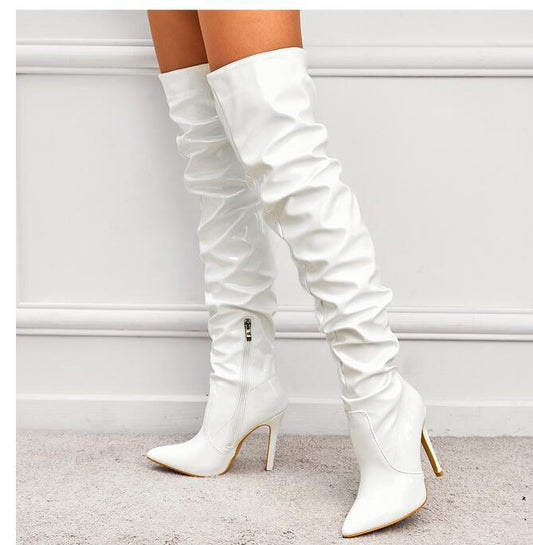 LADIES OVER THE KNEE HIGH HEEL BOOTS                                       WHITE                                 (SIZE  35 - 42)         (SIZE  3 - 8)