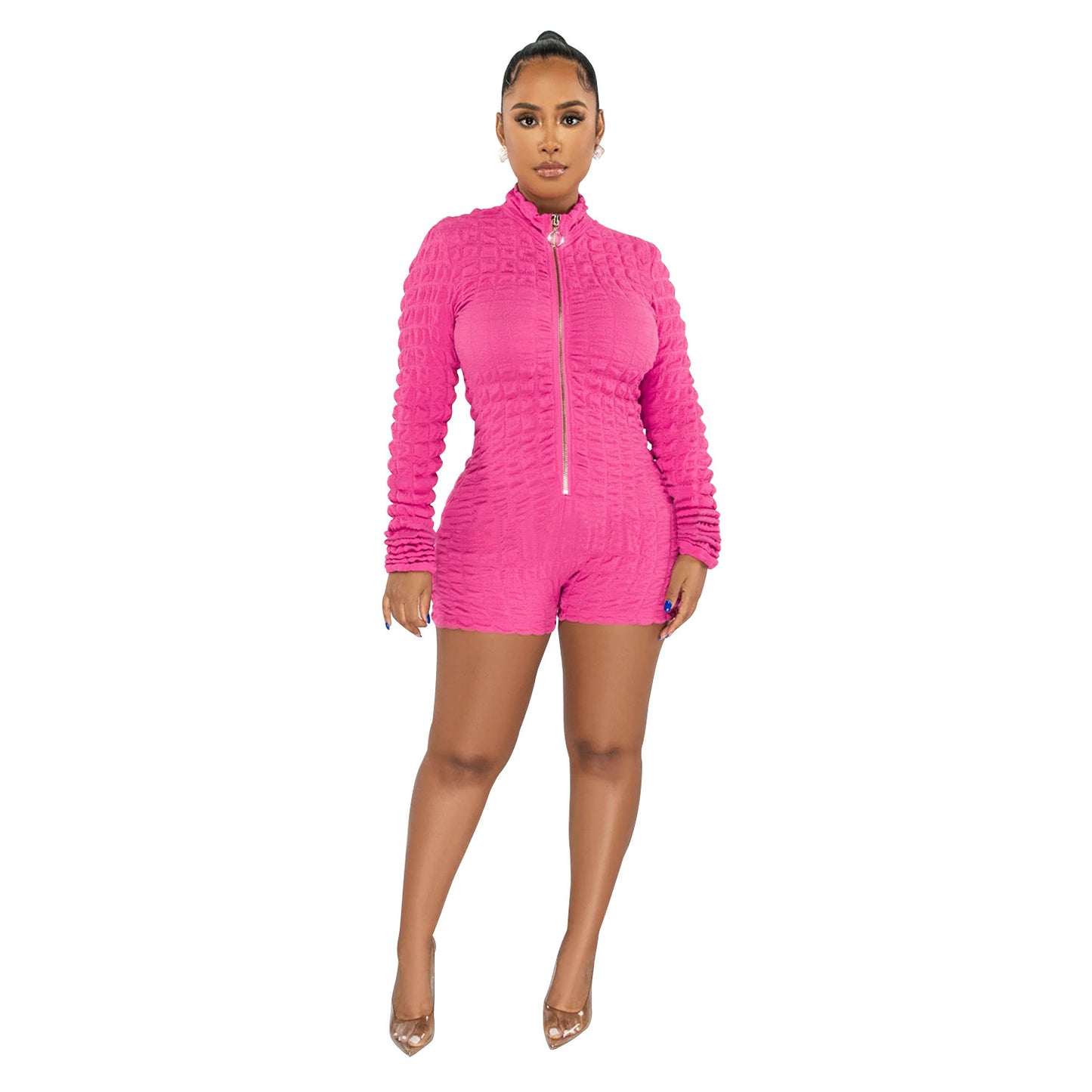 LADIES LONG SLEEVE PLAYSUIT / ROMPER                       BLACK / GREEN / PINK / WHITE                      (SIZE  S - 2XL)