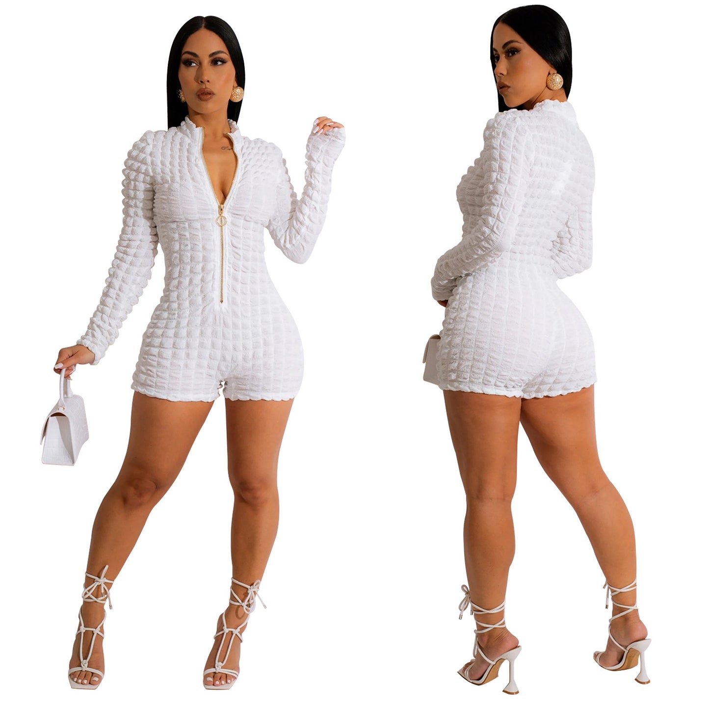 LADIES LONG SLEEVE PLAYSUIT / ROMPER                       BLACK / GREEN / PINK / WHITE                      (SIZE  S - 2XL)