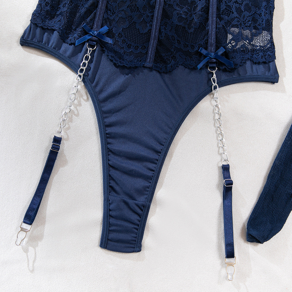 LADIES LACE METAL CHAIN BODYSUIT LINGERIE SET                                    BLUE                                    (SIZE  S - L)