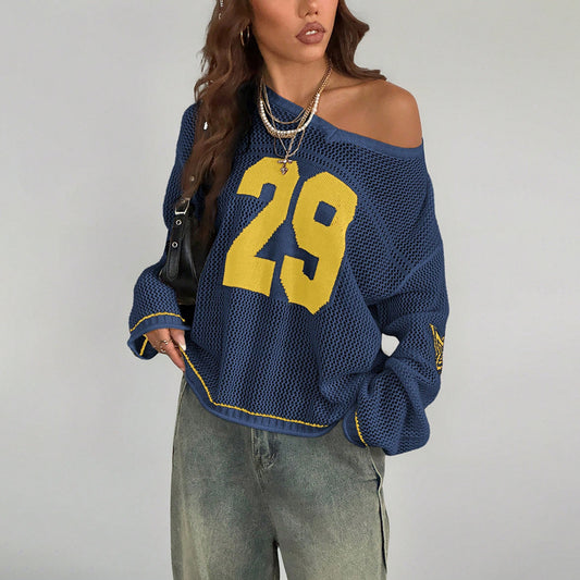 LADIES LONG SLEEVE KNITTED SWEATER TOP                               BLUE                               (FREE SIZE / ONE SIZE FITS MOST)