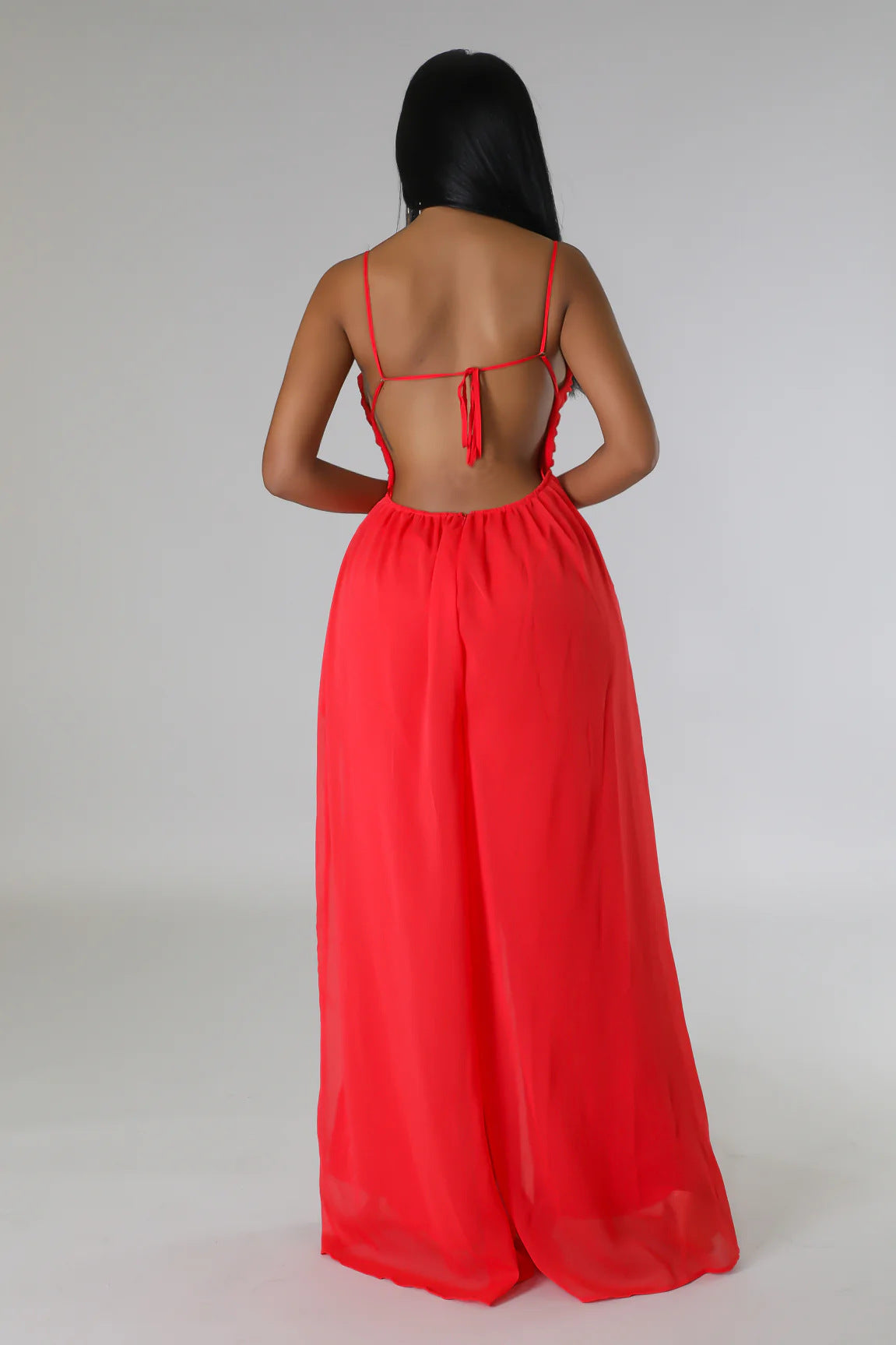 Women stylish fashion long low back loose fit jumpsuit                               White / black / red                                 (Size  S - 2XL)