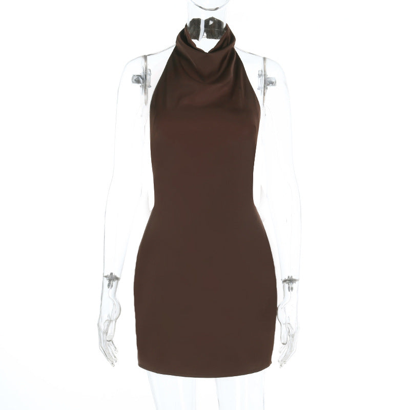 Women stylish fashion sexy bodycon halter neck mini dress                                    Brown / Black                                    (Size  S - L)