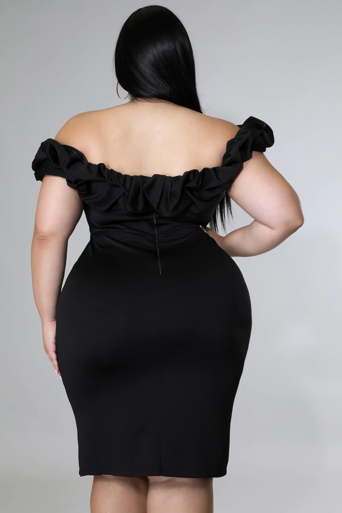 LADIES PLUS SIZE OFF THE SHOULDER DRESS             BLACK / RED             (SIZE  XL - 5XL)