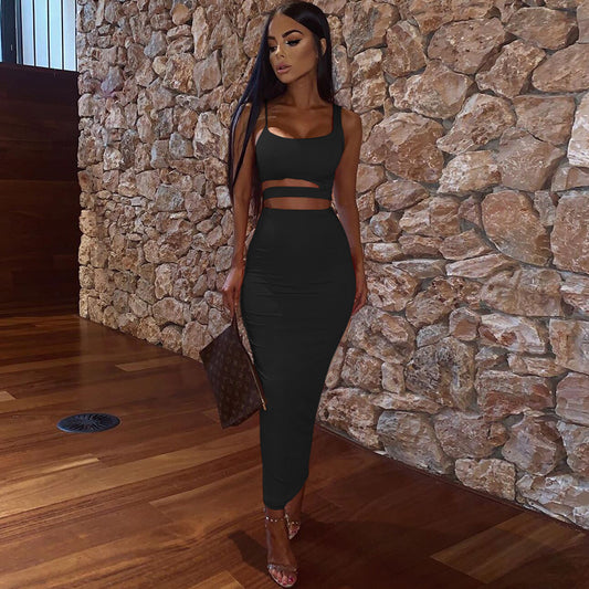 LADIES TWO PIECE SKIRT SET                       WHITE / KHAKI / BLACK / GREEN / ORANGE                    (SIZE  S - 2XL)