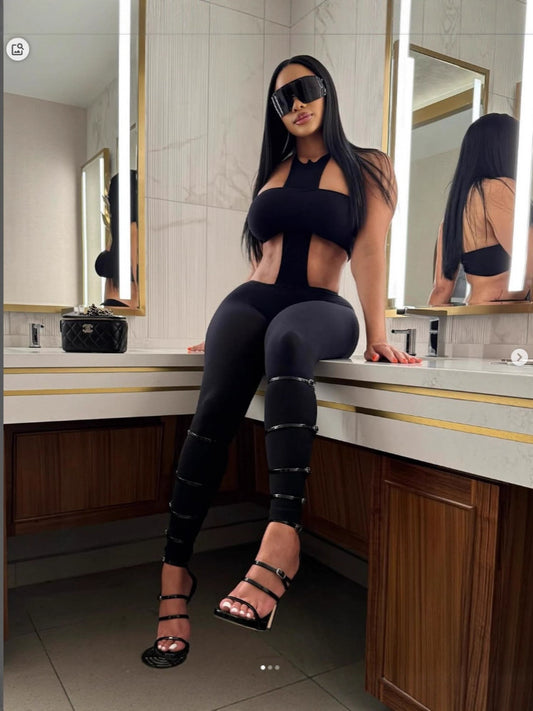 Ladies sexy two piece halter neck top and pants set                              black                           (SIZE  S - XL)