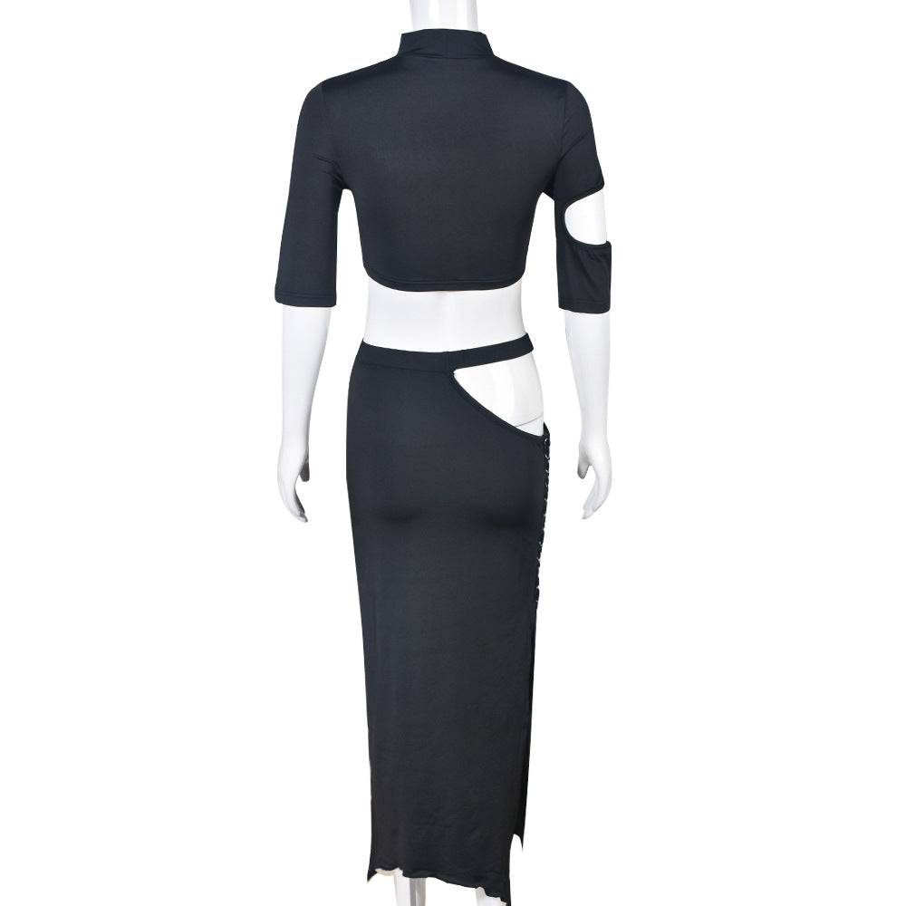 Women two piece crop top and skirt set                                            Black                                                 (SIZE  S - L)