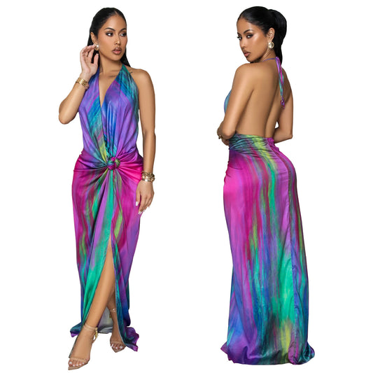 Women elegant multi colour lace up party cocktail dress                                  Multi colour                                   (Size  S - 2XL)