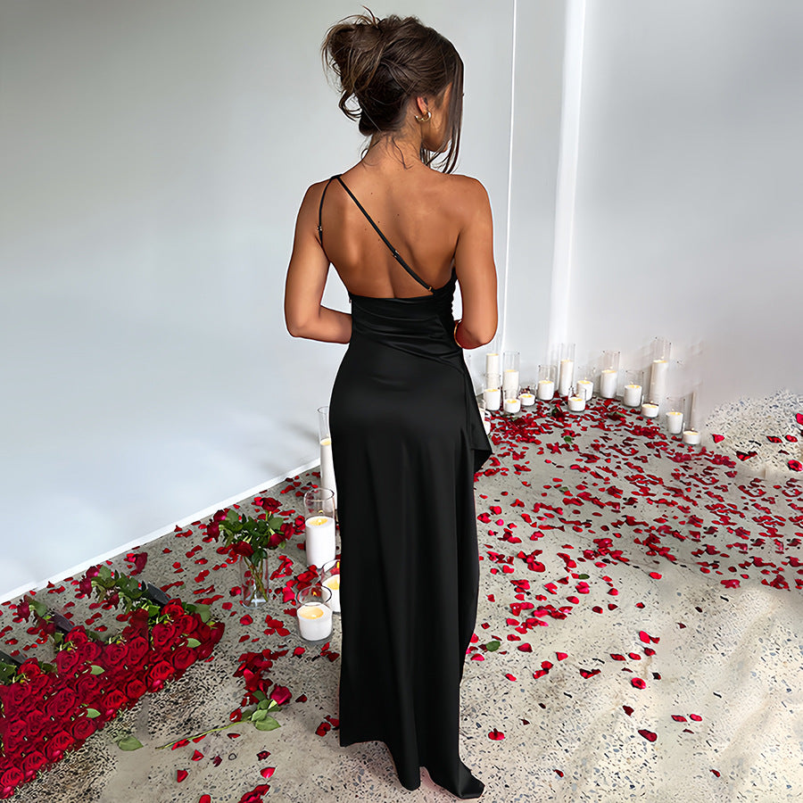 Women stylish fashion one shoulder party cocktail dress with slit                                  10 different colours                           (Size  S - XL)