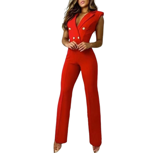 Women stylish fashion sleeveless jumpsuit                                   Red / Black                                    (Size  S - 3XL)