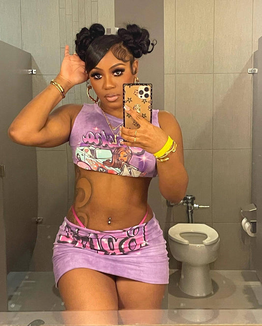 Women two piece top and mini skirt set                                               pink                                        (Size  XS - 2XL)